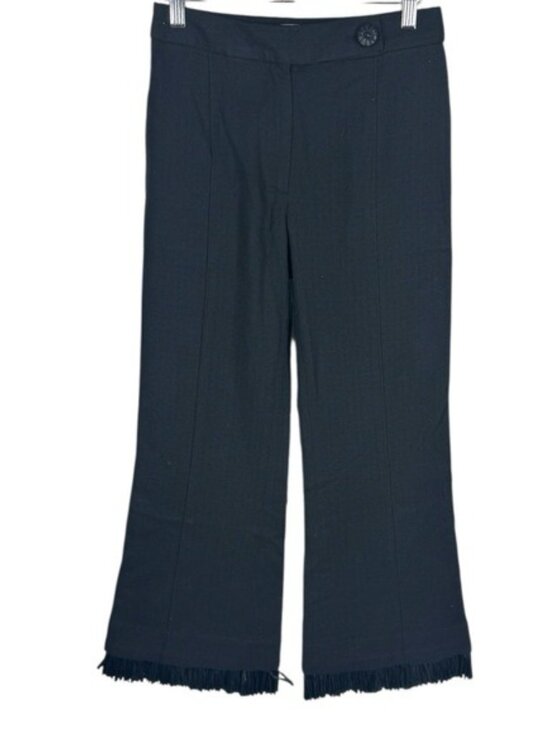 CLEA Parker Trouser Black S NWT Fringe Hem Kick Flare Cotton Linen Pintuck - Picture 6 of 16